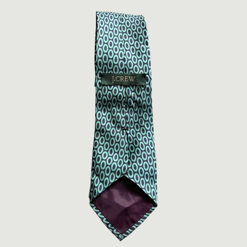 J Crew Geometric Oval Silk Necktie Mens OS Teal Navy Blue Hand Made